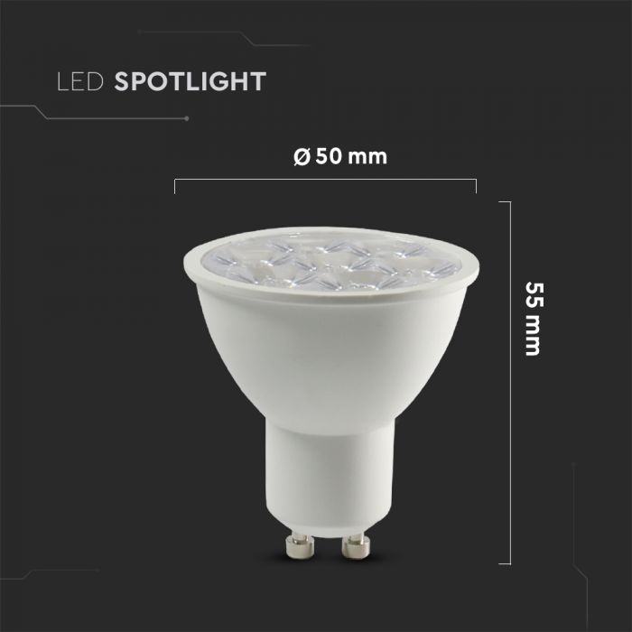 GU10 6W (500Lm) LED-lampa, SMD, V-TAC SAMSUNG, 5 års garanti, IP20, 6400K kallvitt ljus