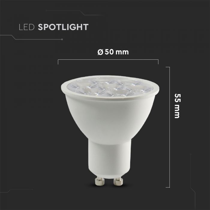 GU10 6W (500Lm) LED-lambi, SMD, V-TAC SAMSUNG, 5-aastane garantii, IP20, 6400K jaheda valge valgus