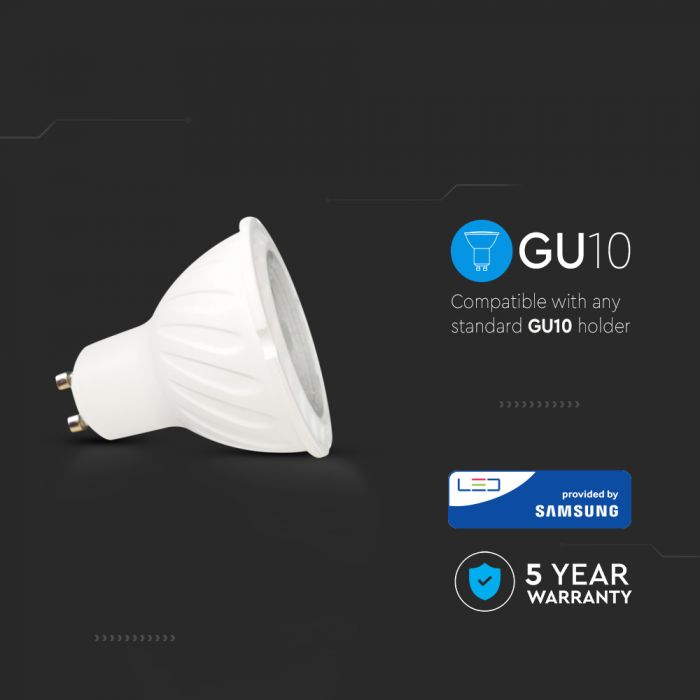 GU10 6W (500Lm) LED-lampa, SMD, V-TAC SAMSUNG, 5 års garanti, IP20, 6400K kallvitt ljus