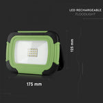 10W(700Lm) LED Spotlight, 3.7V Li-Ion 3600mAh, built-in battery 3600mAh, rechargeable, USB, V-TAC SAMSUNG, IP44, black/green body, neutral white light 4000K