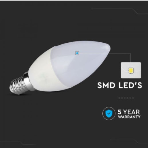 E14 5.5W(470Lm) LED-lambi, V-TAC SAMSUNG, IP20, 5 aastat garantiid, dimmerdatav, soe valge valgus 3000K