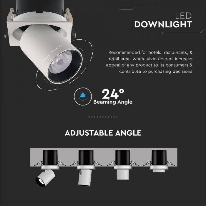 18W (1450Lm) infälld LED-reflektorarmatur, V-TAC SAMSUNG, IP20, 5 års garanti, neutralvit 4000K