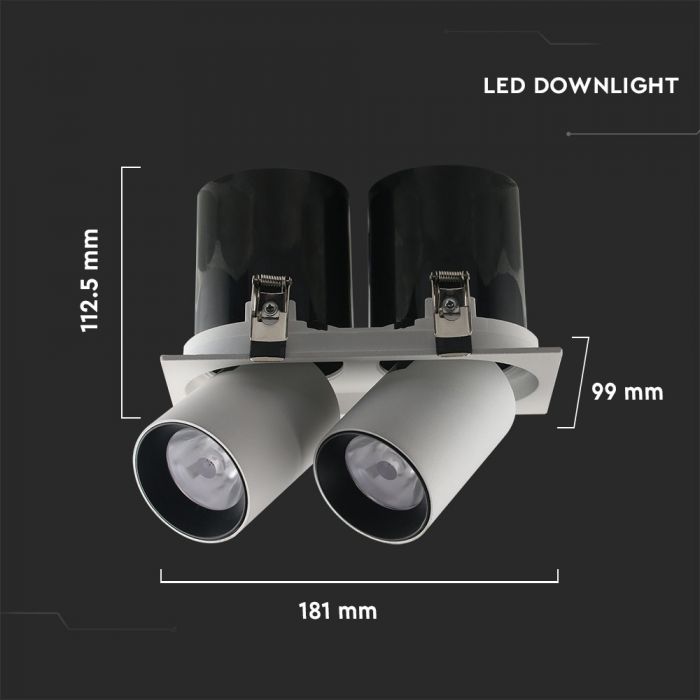 2x18W(2900Lm) infälld LED-reflektorarmatur, V-TAC SAMSUNG, IP20, 5 års garanti, neutralvit 4000K