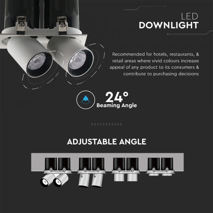 2x18W(2900Lm) infälld LED-reflektorarmatur, V-TAC SAMSUNG, IP20, 5 års garanti, neutralvit 4000K
