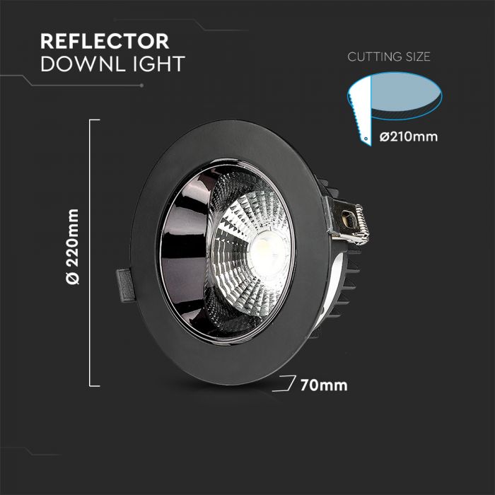 30W (2400Lm) LED COB süvistatav reflektorvalgusti, V-TAC SAMSUNG, IP20, 5 aastat garantiid, 6400K jaheda valge valgus