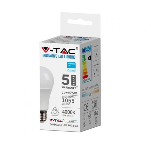 E27 11W(1055Lm) LED-lambi, A60, IP20, dimmerdatav, V-TAC, jaheda valge 6400K