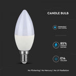 E14 5.5W(470Lm) LED spuldze, sveces forma, V-TAC SAMSUNG, dimmējama, auksti balta gaisma 6400K