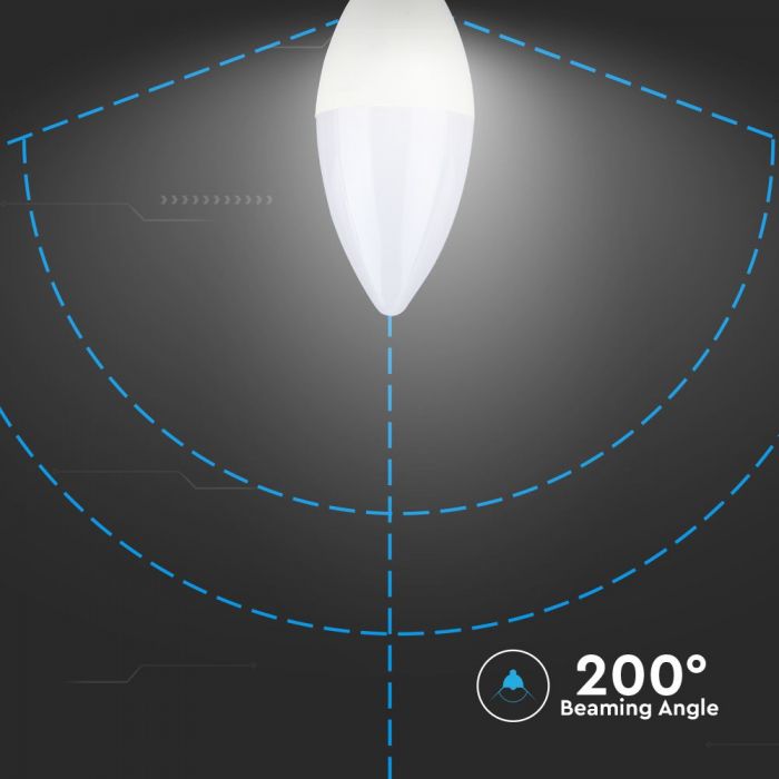 E14 5.5W(470Lm) LED spuldze, sveces forma, V-TAC SAMSUNG, dimmējama, auksti balta gaisma 6400K