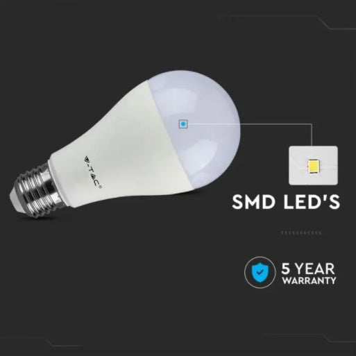 E27 17W(1521Lm) LED-lampa V-TAC SAMSUNG, 5 års garanti, A65, IP10, dimbar, kallvit 6400K
