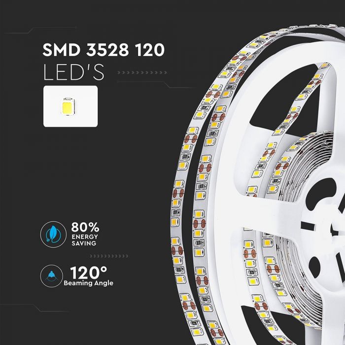 Цена на 1m_7.2W(600Lm) светодиодная лента, 120 диодов SMD3528, водонепроницаемый IP20, V-TAC, теплый белый свет 3000K