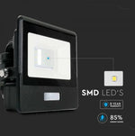 10W(735Lm) LED Spotlight with PIR sensor, V-TAC SAMSUNG, warranty 5 years, IP65, black, warm white light 3000K