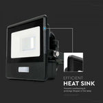 10W(735Lm) LED Spotlight with PIR sensor, V-TAC SAMSUNG, warranty 5 years, IP65, black, warm white light 3000K