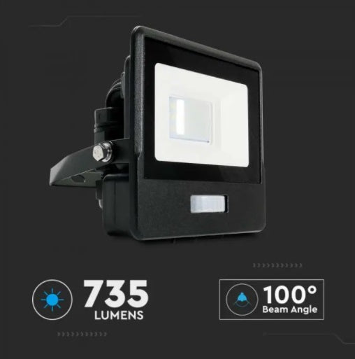 10W(735Lm) LED Spotlight with PIR sensor, V-TAC SAMSUNG, warranty 5 years, IP65, black, warm white light 3000K