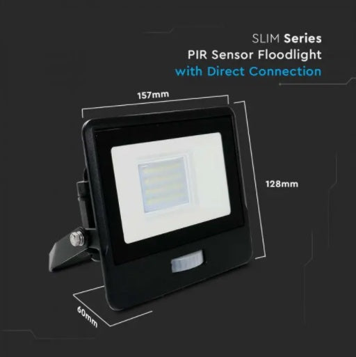 20W(1510Lm) LED-strålkastare med PIR-sensor, V-TAC SAMSUNG, 5 års garanti, IP65, svart, varmvitt ljus 3000K