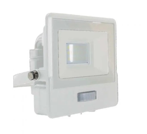 KASTE 20 gab. x 12,82€ – 10W(735Lm) LED Prožektors ar PIR sensoru, V-TAC SAMSUNG, IP65, garantija 5 gadi, balts, auksti balta gaisma 6500K