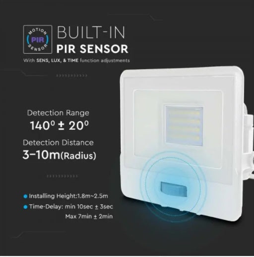 20W(1510Lm) LED Spotlight with PIR sensor, V-TAC SAMSUNG, warranty 5 years, IP65, white, cold white light 6500K