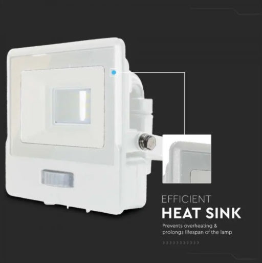20W(1510Lm) LED-strålkastare med PIR-sensor, V-TAC SAMSUNG, 5 års garanti, IP65, vitt, kallvitt ljus 6500K