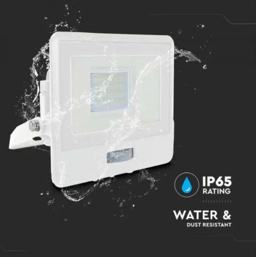 20W(1510Lm) LED-strålkastare med PIR-sensor, V-TAC SAMSUNG, 5 års garanti, IP65, vitt, kallvitt ljus 6500K