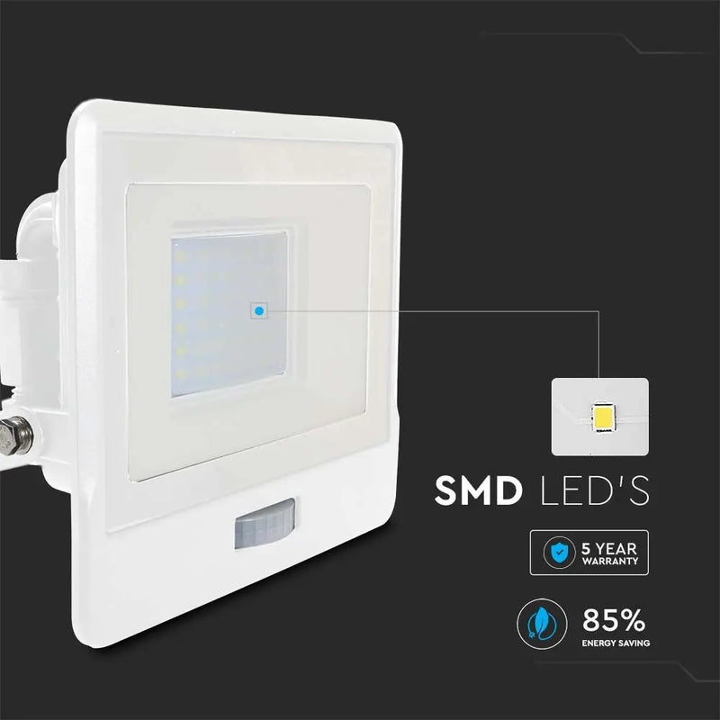 50W(4000Lm) LED spotlight with PIR sensor, V-TAC SAMSUNG, IP65, warranty 5 years, white, neutral white light 4000K