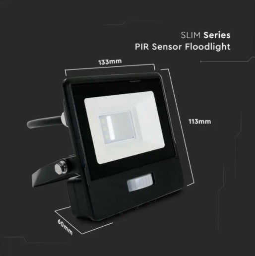 10W(735Lm) LED Prožektors V-TAC SAMSUNG ar PIR sensoru, garantija 5 gadi, IP65, melns, auksti balta gaisma 6500K