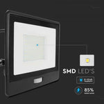 50W(4000Lm) LED-strålkastare med PIR-sensor, V-TAC SAMSUNG, 5 års garanti, IP65, svart, 1m kabel, kallvitt ljus 6500K
