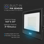50W(4000Lm) LED-strålkastare med PIR-sensor, V-TAC SAMSUNG, 5 års garanti, IP65, svart, 1m kabel, kallvitt ljus 6500K