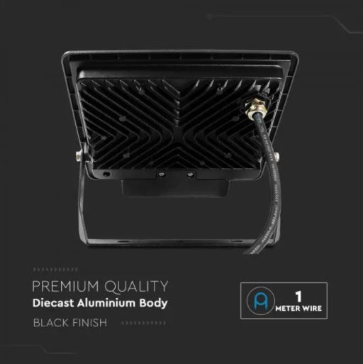 50W(4000Lm) LED Spotlight with PIR sensor, V-TAC SAMSUNG, warranty 5 years, IP65, black, 1m cable, cold white light 6500K