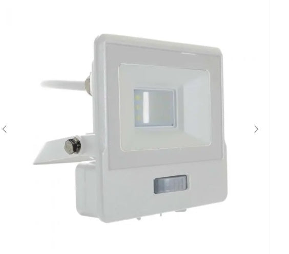 10W(735Lm) LED-strålkastare V-TAC SAMSUNG med PIR-sensor, 5 års garanti, IP65, vit, kallvitt ljus 6500K