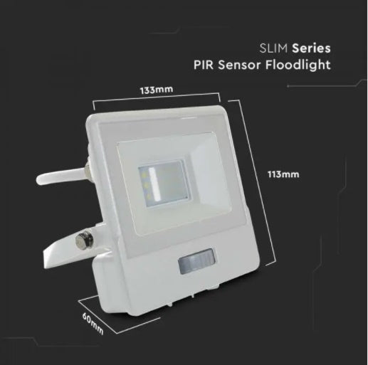 10W(735Lm) LED Prožektors V-TAC SAMSUNG ar PIR sensoru, garantija 5 gadi, IP65, balts, neitrāli balta gaisma 4000K
