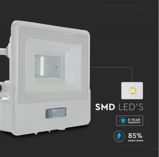 10W(735Lm) LED Spotlight V-TAC SAMSUNG with PIR sensor, warranty 5 years, IP65, white, neutral white light 4000K