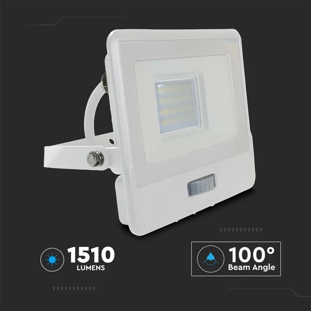 20W (1510Lm) LED-valgusti PIR-anduriga, V-TAC SAMSUNG, IP65, 5-aastane garantii, valge, 1m kaabel, soe valge valgus 3000K