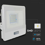 20W (1510Lm) LED-valgusti PIR-anduriga, V-TAC SAMSUNG, IP65, 5-aastane garantii, valge, 1m kaabel, soe valge valgus 3000K