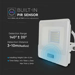 20W (1510Lm) LED-valgusti PIR-anduriga, V-TAC SAMSUNG, IP65, 5-aastane garantii, valge, 1m kaabel, soe valge valgus 3000K