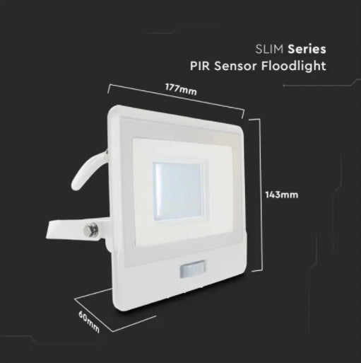 30W(2340Lm) LED Spotlight V-TAC SAMSUNG with PIR sensor, warranty 5 years, IP65, white, cold white light 6500K