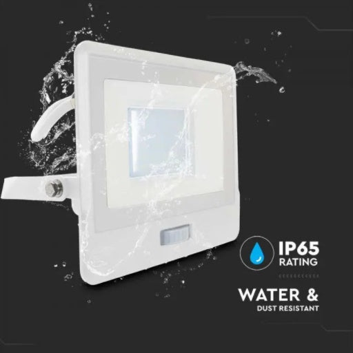 30W(2340Lm) LED-strålkastare V-TAC SAMSUNG med PIR-sensor, 5 års garanti, IP65, vitt, neutralvitt ljus 4000K