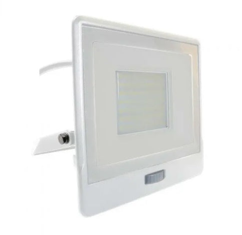 50W(4000Lm) LED-strålkastare med PIR-sensor, V-TAC SAMSUNG, 5 års garanti, IP65, vit, 1m kabel, neutralt vitt ljus 4000K