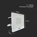 50W(4000Lm) LED Prožektors ar PIR sensoru, V-TAC SAMSUNG, garantija 5 gadi, IP65, balts, 1m kabelis, neitrāli balta gaisma 4000K