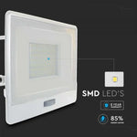 50W(4000Lm) LED-strålkastare med PIR-sensor, V-TAC SAMSUNG, 5 års garanti, IP65, vit, 1m kabel, neutralt vitt ljus 4000K