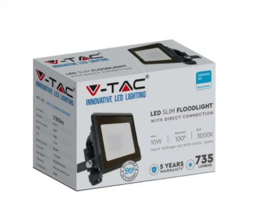 10W(735Lm) LED V-TAC SAMSUNG spotlight, warranty 5 years, IP65, black, cold white light 6500K