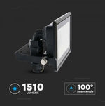 KASTE 20 gab. x 9,87€ – 20W(1510Lm) LED Prožektors V-TAC SAMSUNG, IP65, garantija 5 gadi, melns, auksti balta gaisma 6500K