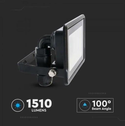 KASTE 20 gab. x 9,87€ – 20W(1510Lm) LED Prožektors V-TAC SAMSUNG, IP65, garantija 5 gadi, melns, auksti balta gaisma 6500K