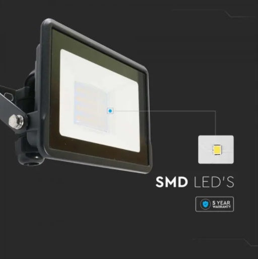 20W(1510Lm) LED V-TAC SAMSUNG spotlight, warranty 5 years, IP65, black, cold white light 6500K