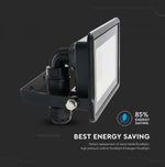 KASTE 20 gab. x 9,87€ – 20W(1510Lm) LED Prožektors V-TAC SAMSUNG, IP65, garantija 5 gadi, melns, auksti balta gaisma 6500K