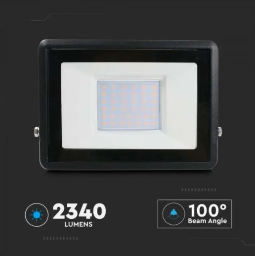 30W (2340Lm) LED V-TAC SAMSUNG-strålkastare, 5 års garanti, IP65, svart, kallvit 6500K