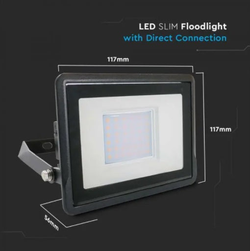 30W(2340Lm) LED V-TAC SAMSUNG floodlight, warranty 5 years, IP65, black, cold white light 6500K