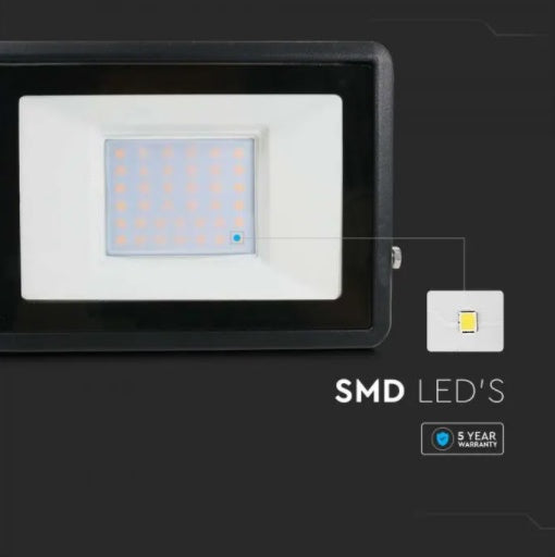 30W (2340Lm) LED V-TAC SAMSUNG-strålkastare, 5 års garanti, IP65, svart, kallvit 6500K