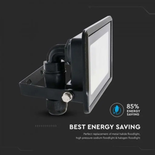 30W (2340Lm) LED V-TAC SAMSUNG-strålkastare, 5 års garanti, IP65, svart, kallvit 6500K