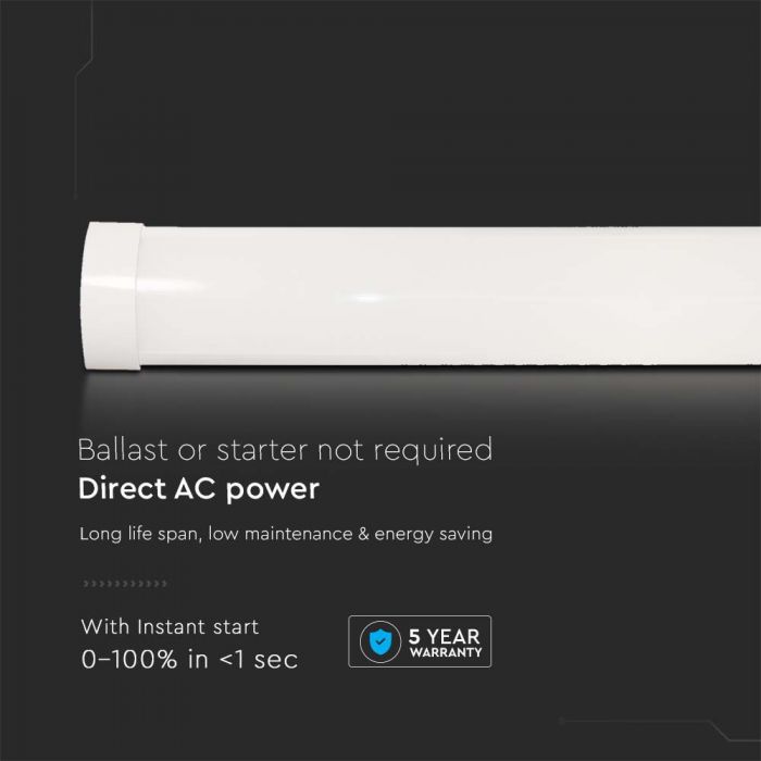 40W (4800Lm) LED lineaarne valgusti, 120cm, V-TAC SAMSUNG, 5 aasta garantii, ilma pistikuta (kaabliühendus), jaheda valge valgus 6500K