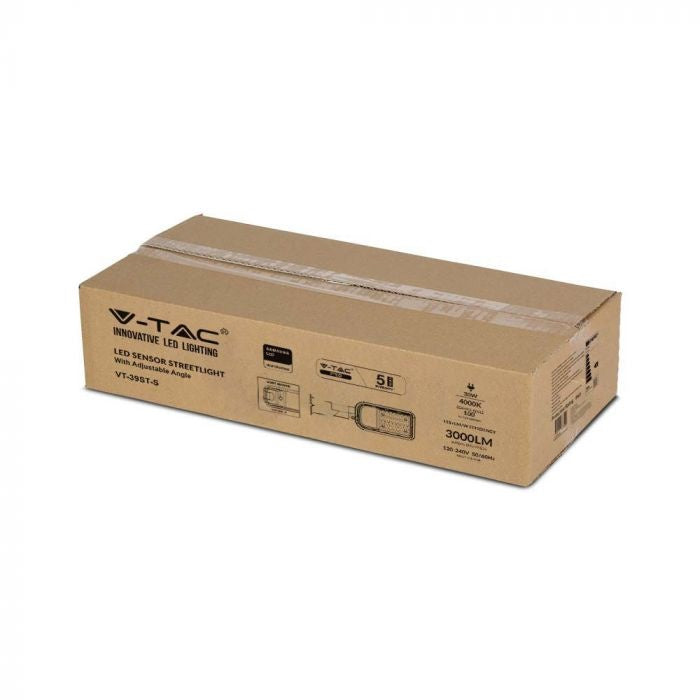 30W(3000Lm) LED street lamp with light sensor, V-TAC SAMSUNG, IP65, warranty 5 years, gray, cold white light 6500K