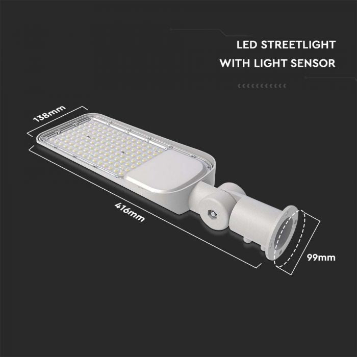 30W(3000Lm) LED street lamp with light sensor, V-TAC SAMSUNG, IP65, warranty 5 years, gray, cold white light 6500K